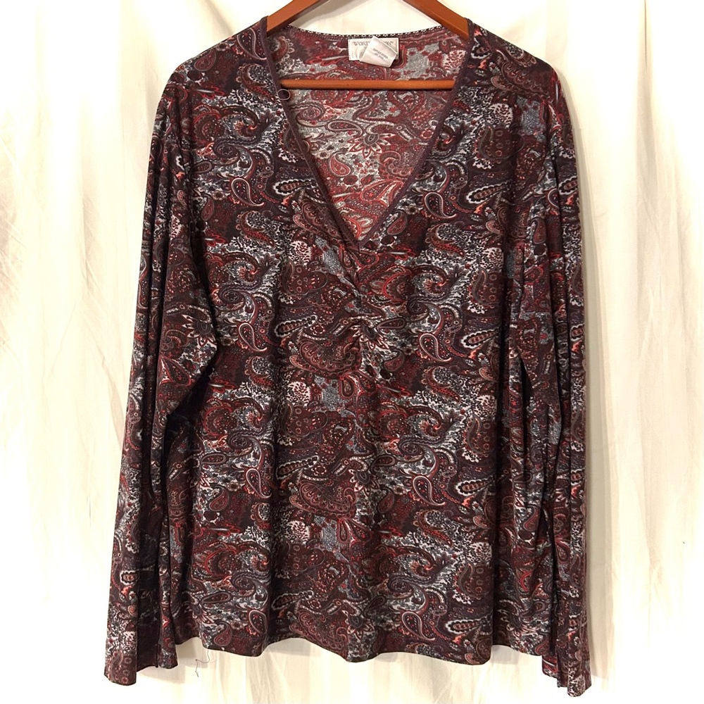 Worthington Red and Black Paisley Long Sleeve Top